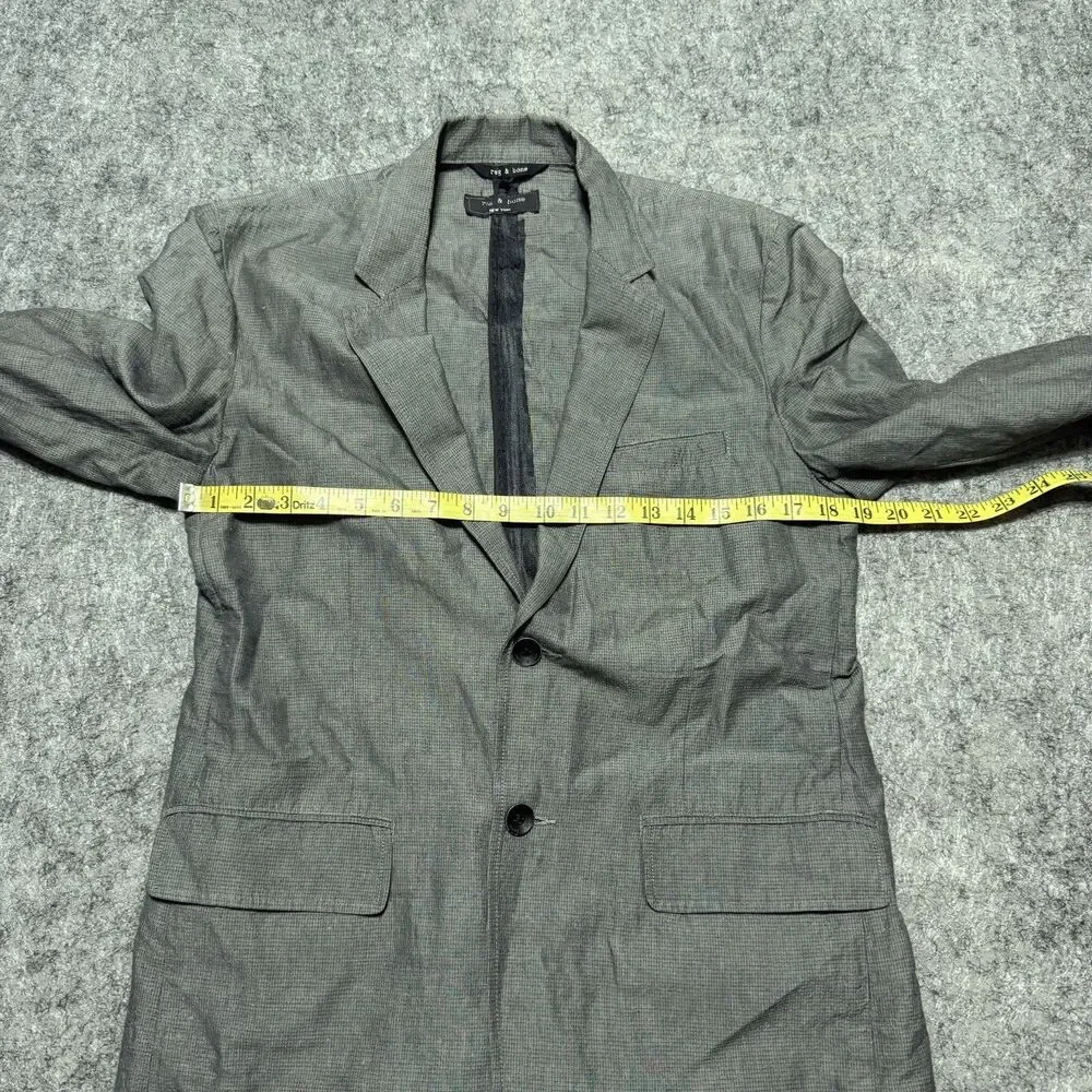 Rag & Bone Men 42R Gray Micro Check Cotton Linen Blazer Sport Coat Jacket